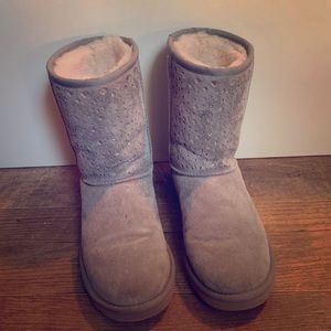 Gray Ugg Laser Cut Suede Boots Size 8